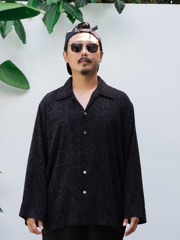 Long Sleeve Shirt in Black on Black
