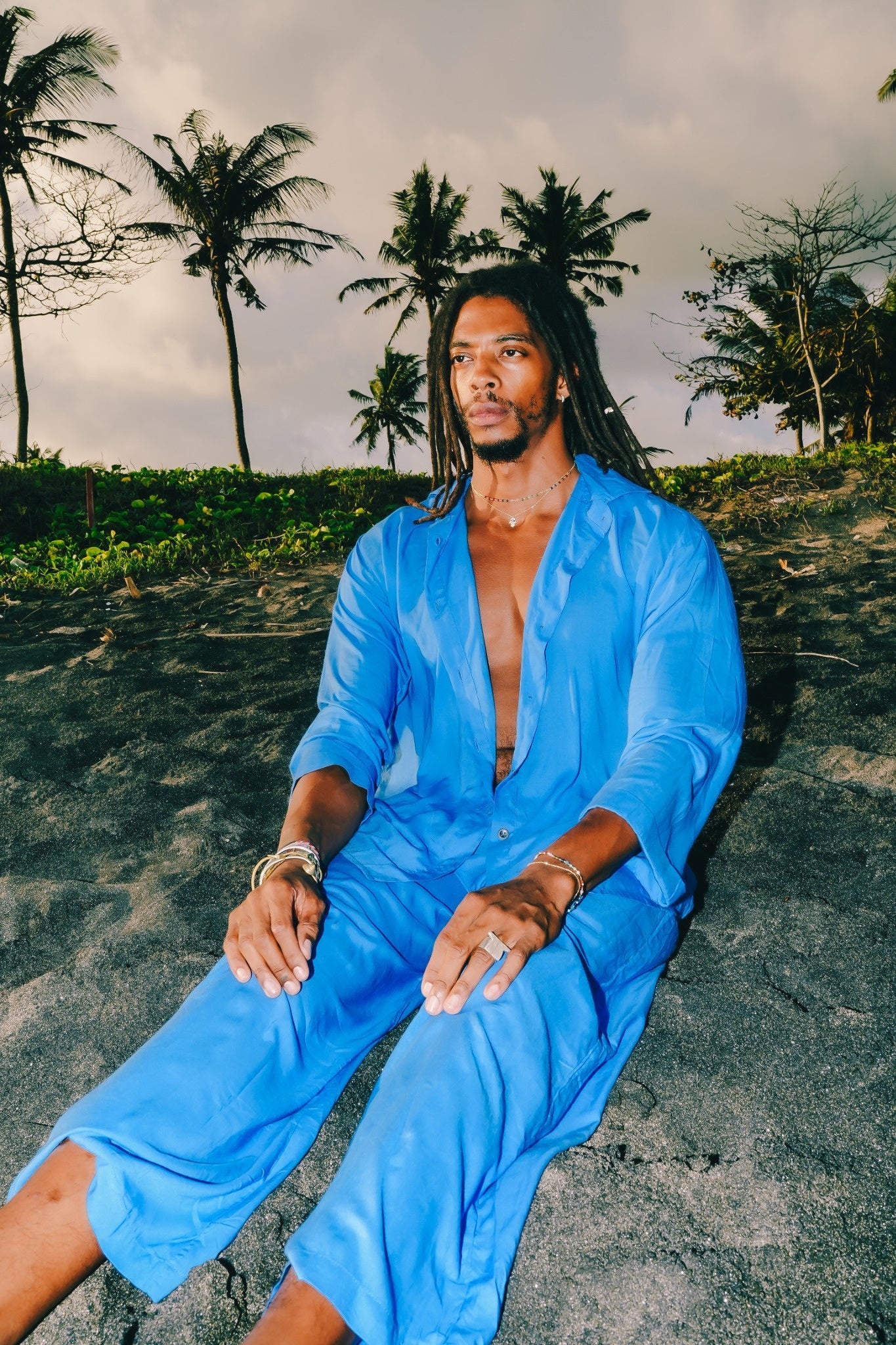 All Day Wear Relaxed Pajama Shirt in Azure Blue