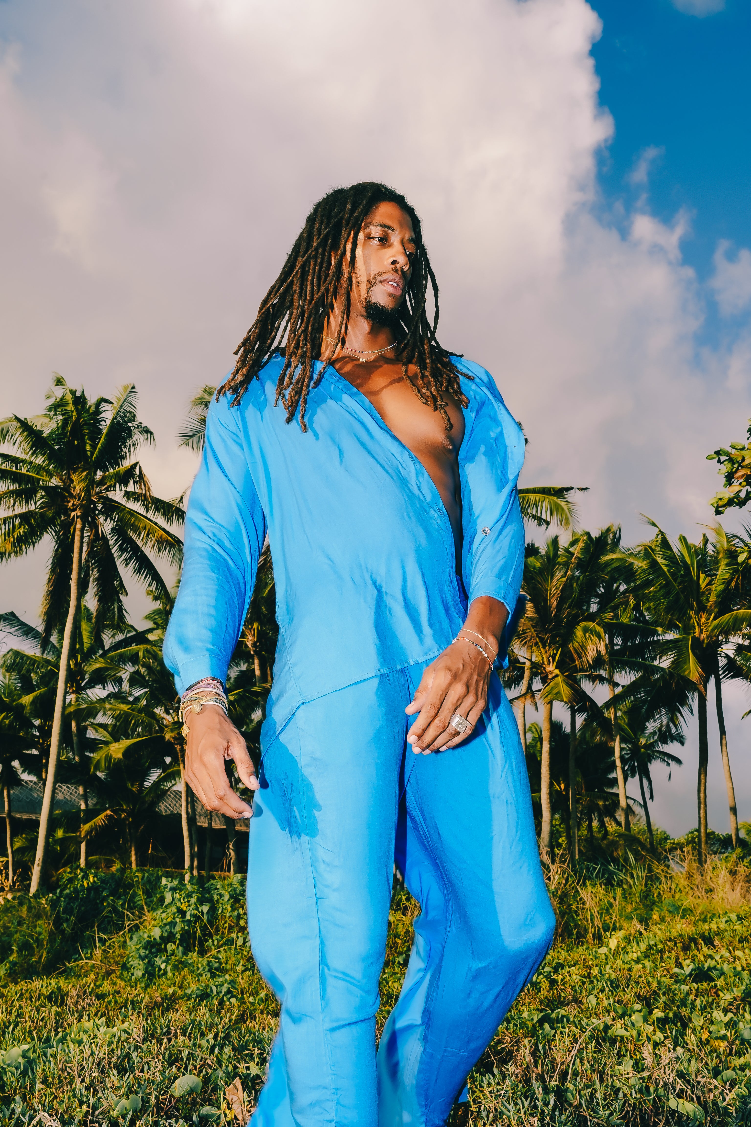 All Day Wear Relaxed Pajama Shirt in Azure Blue