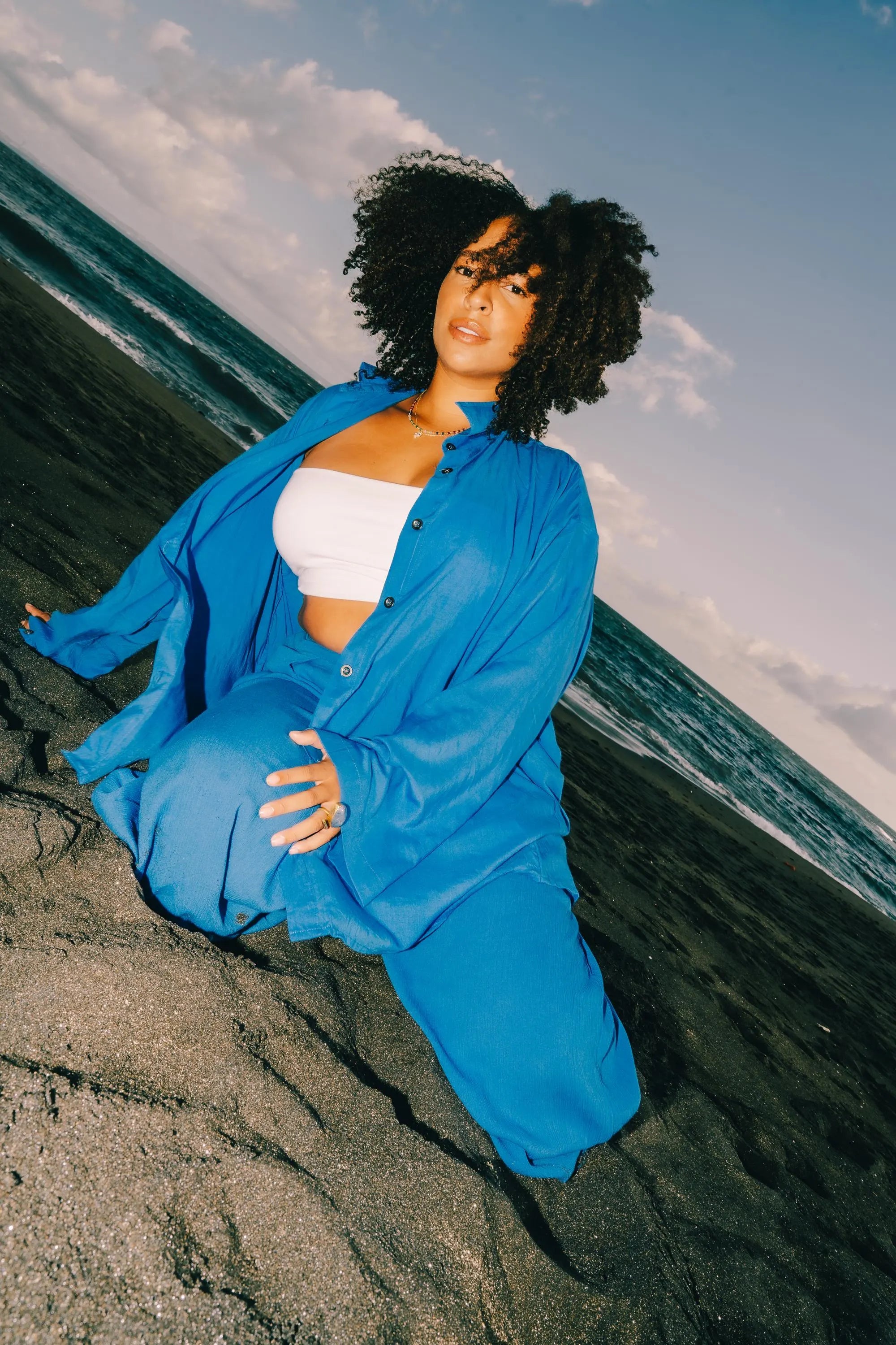 All Day Wear Relaxed Pajama Shirt in Azure Blue